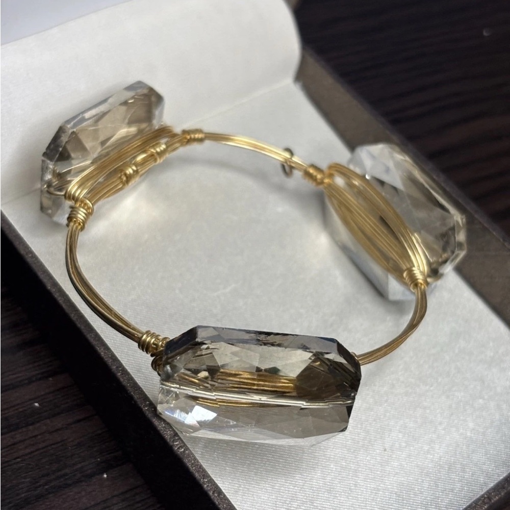 BOURBON & BOWTIES BANGLE BRACELET Smoky Faceted Crystal Statement Chunky Boho - Picture 4 of 8